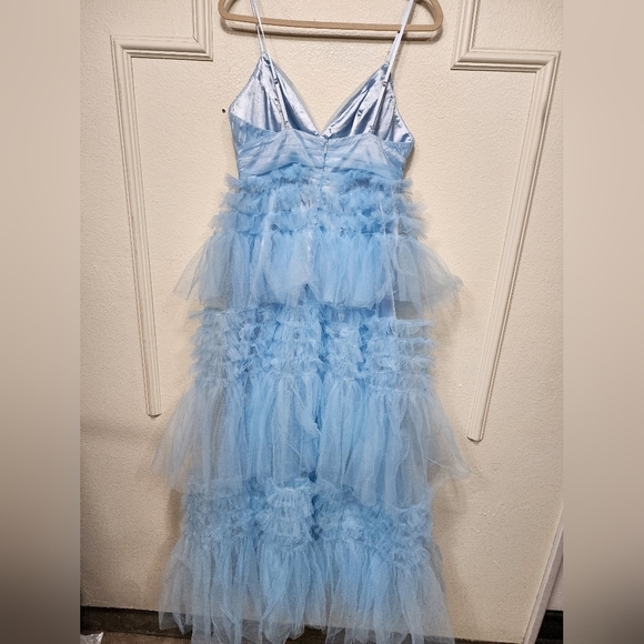 Lulus Gorgeous Statement Blue Tulle Tiered Ruffled Maxi Dress L Party Prom - Picture 8 of 9